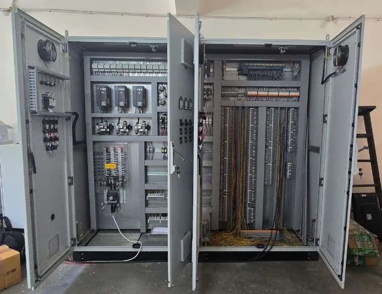 Hydrogenation plant MCC and marshalling cabinets with open doors