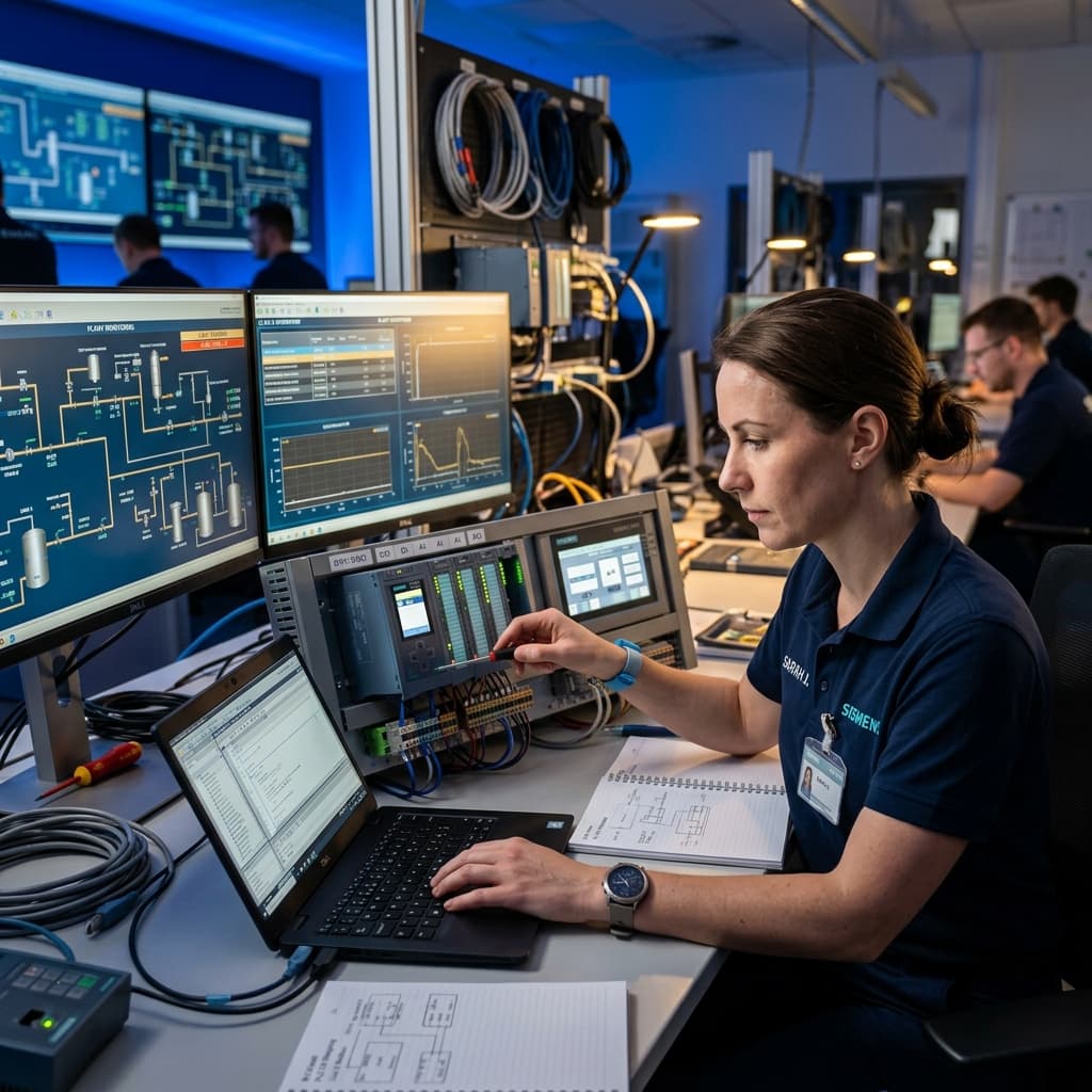 Industrial automation engineer working with Siemens control systems